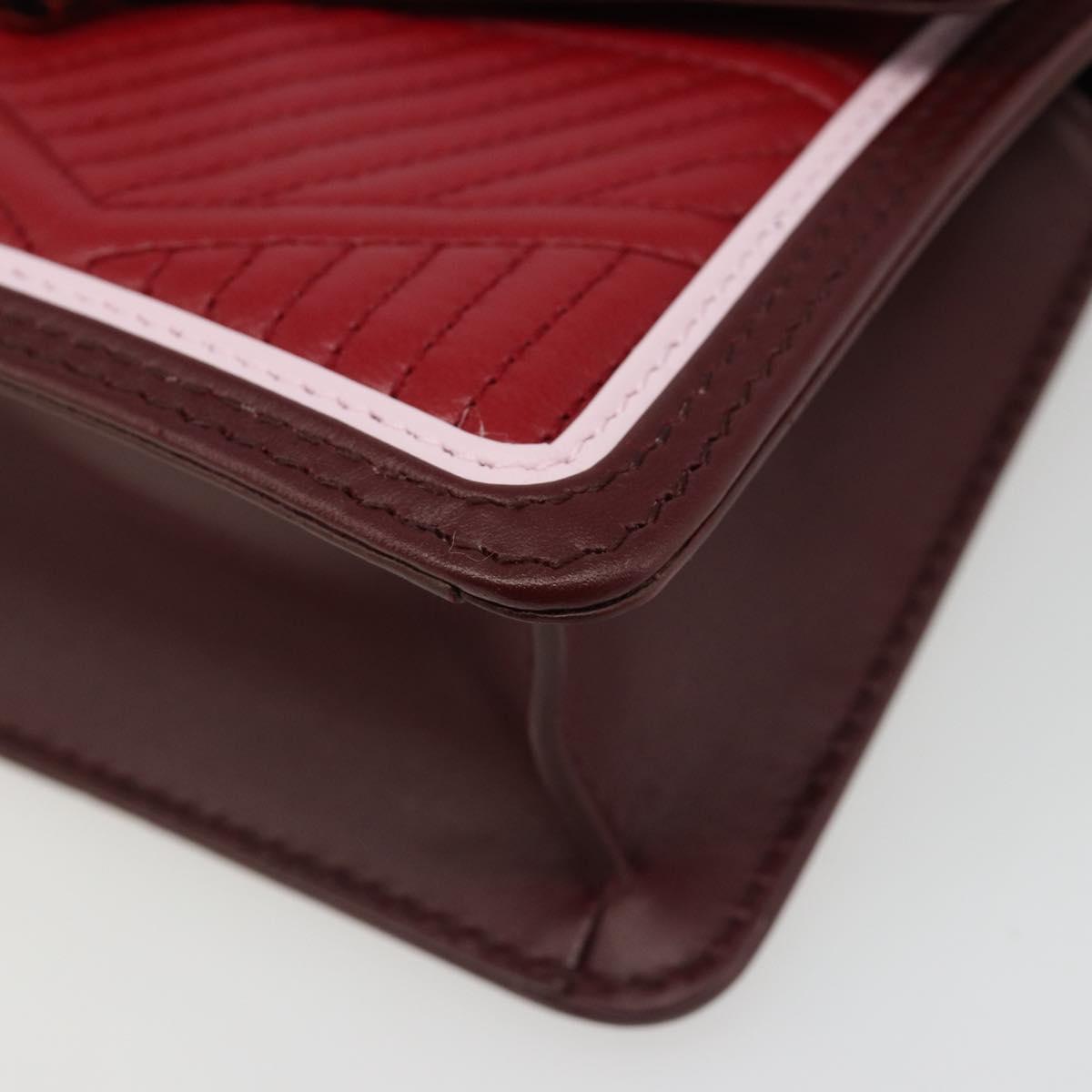 BVLGARI Chain Shoulder Bag Leather Red Gold Auth ka4824