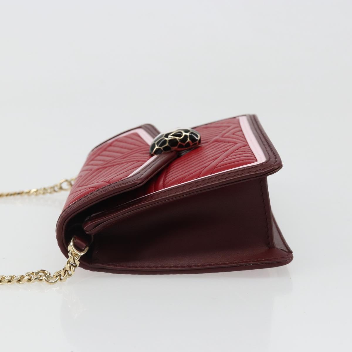 BVLGARI Chain Shoulder Bag Leather Red Gold Auth ka4824
