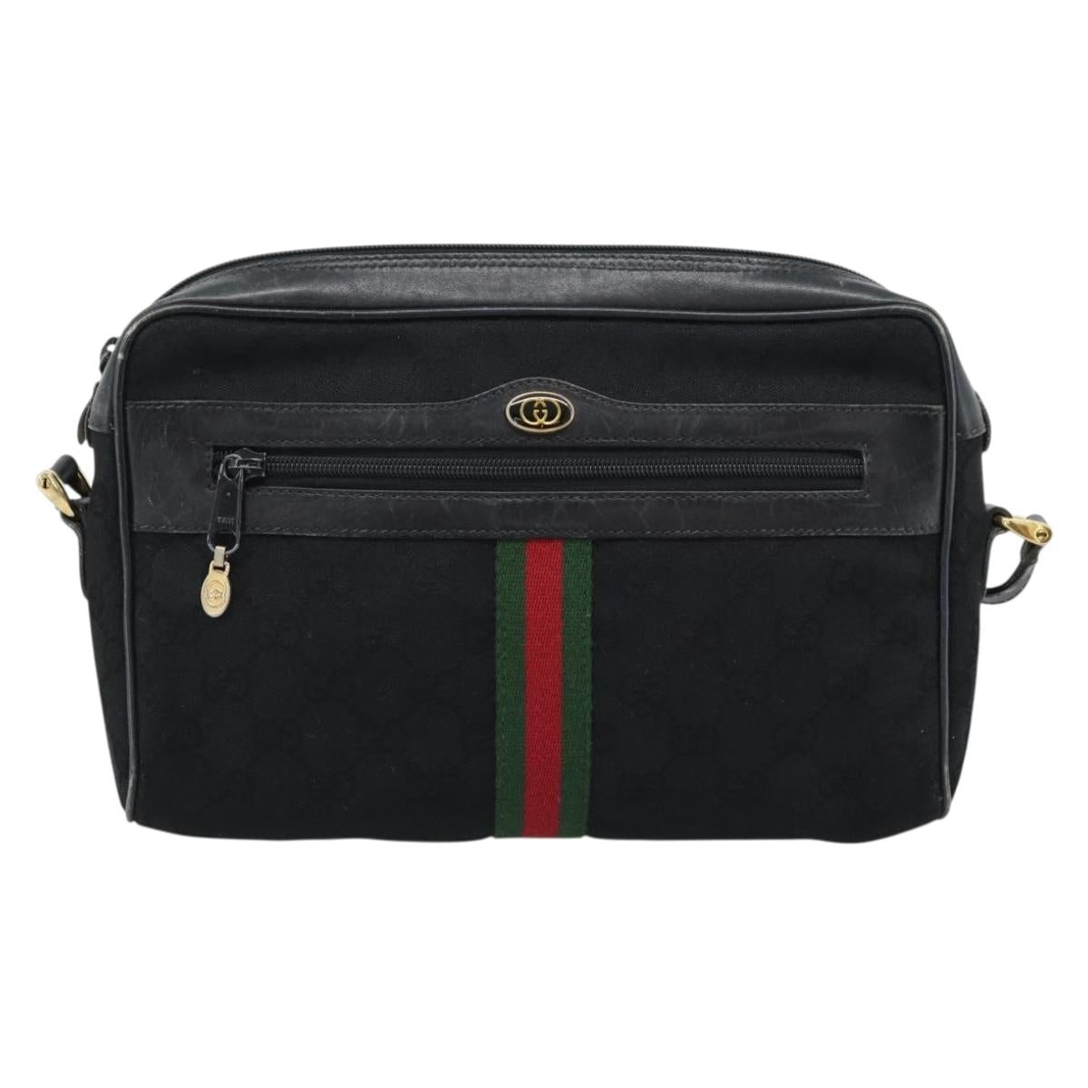 GUCCI GG Canvas Web Sherry Line Shoulder Bag Black Red Green Auth ka4825