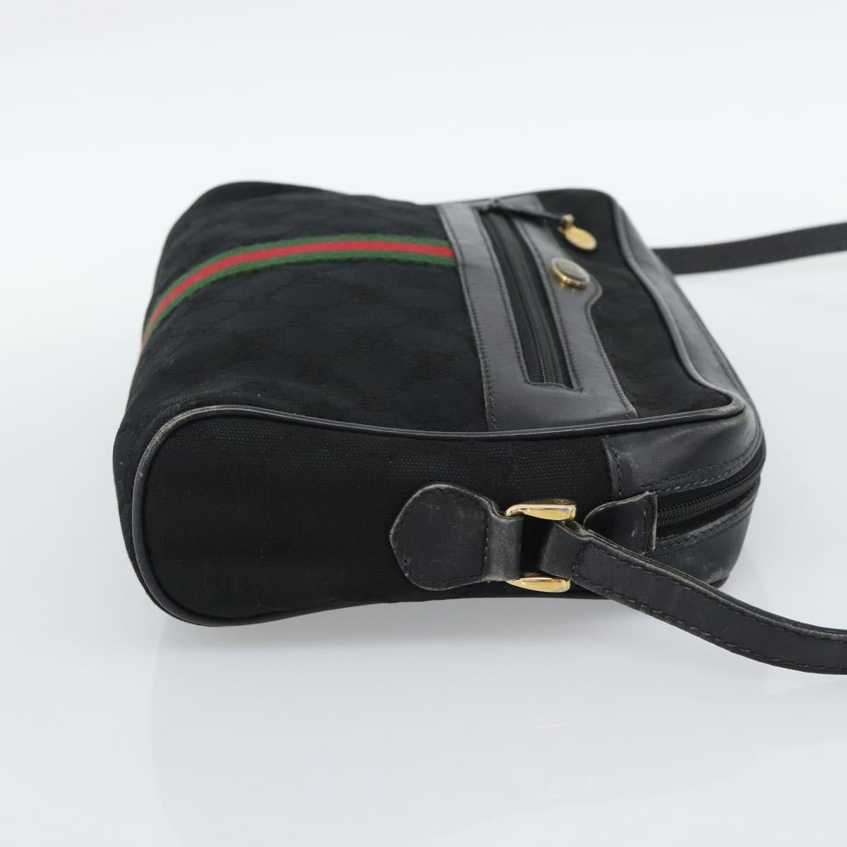 GUCCI GG Canvas Web Sherry Line Shoulder Bag Black Red Green Auth ka4825