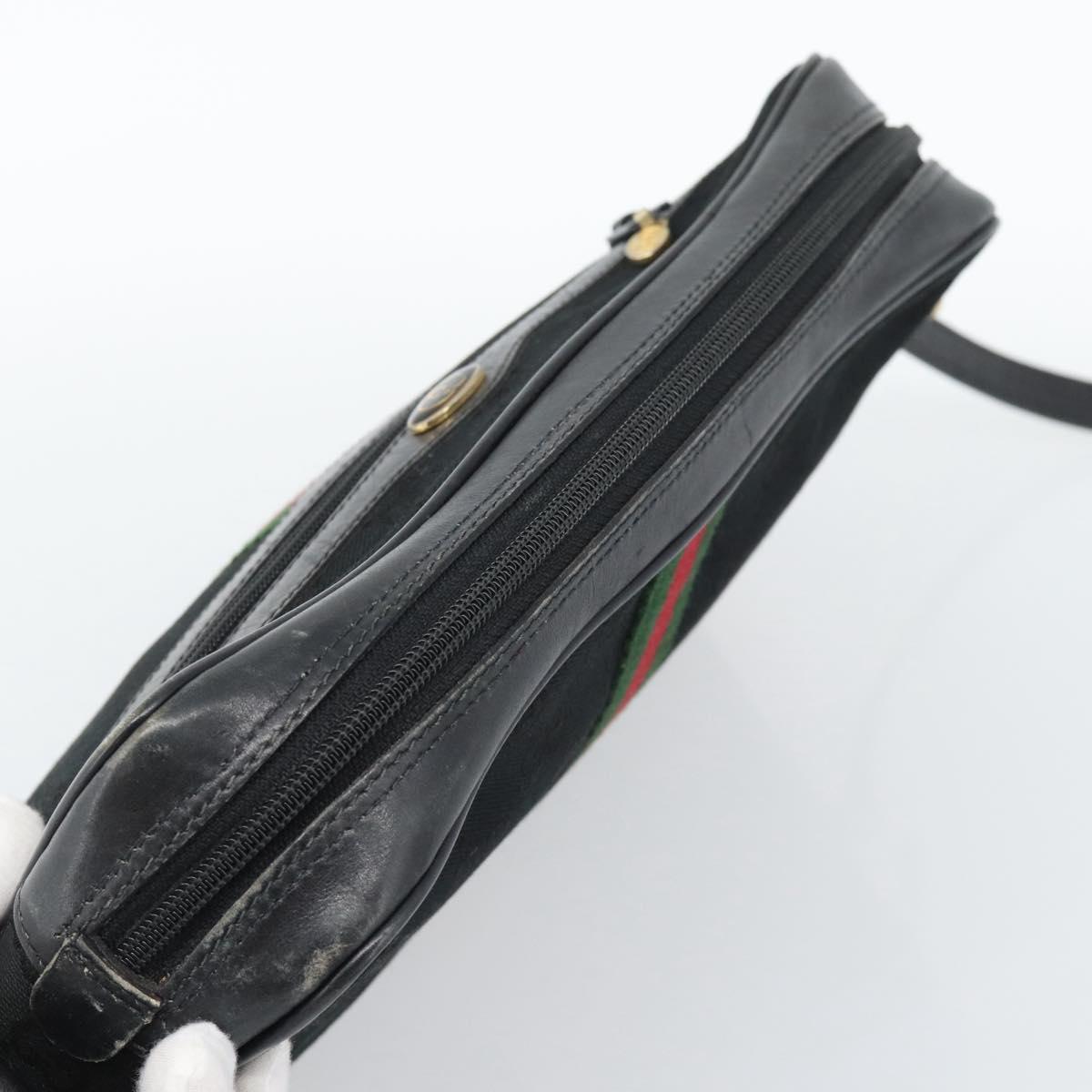 GUCCI GG Canvas Web Sherry Line Shoulder Bag Black Red Green Auth ka4825