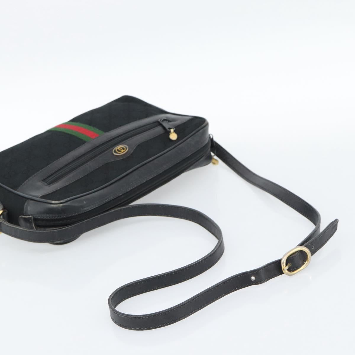 GUCCI GG Canvas Web Sherry Line Shoulder Bag Black Red Green Auth ka4825