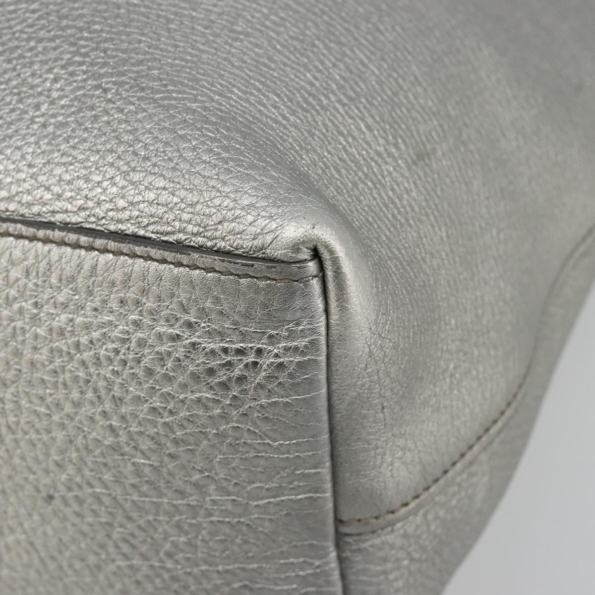 PRADA Tote Bag Leather Silver Auth ka4827