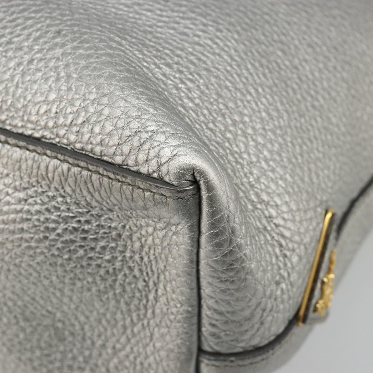 PRADA Tote Bag Leather Silver Auth ka4827