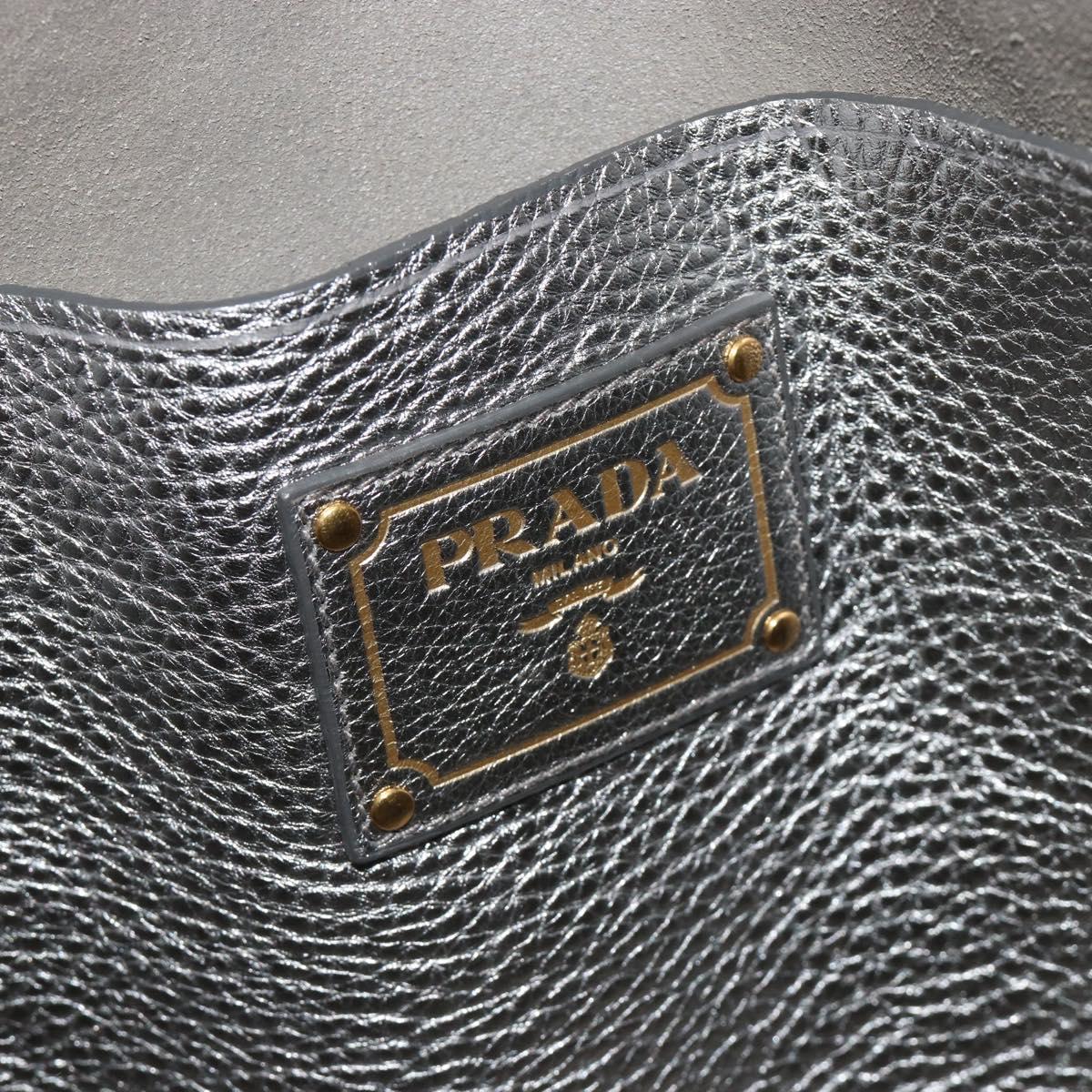 PRADA Tote Bag Leather Silver Auth ka4827
