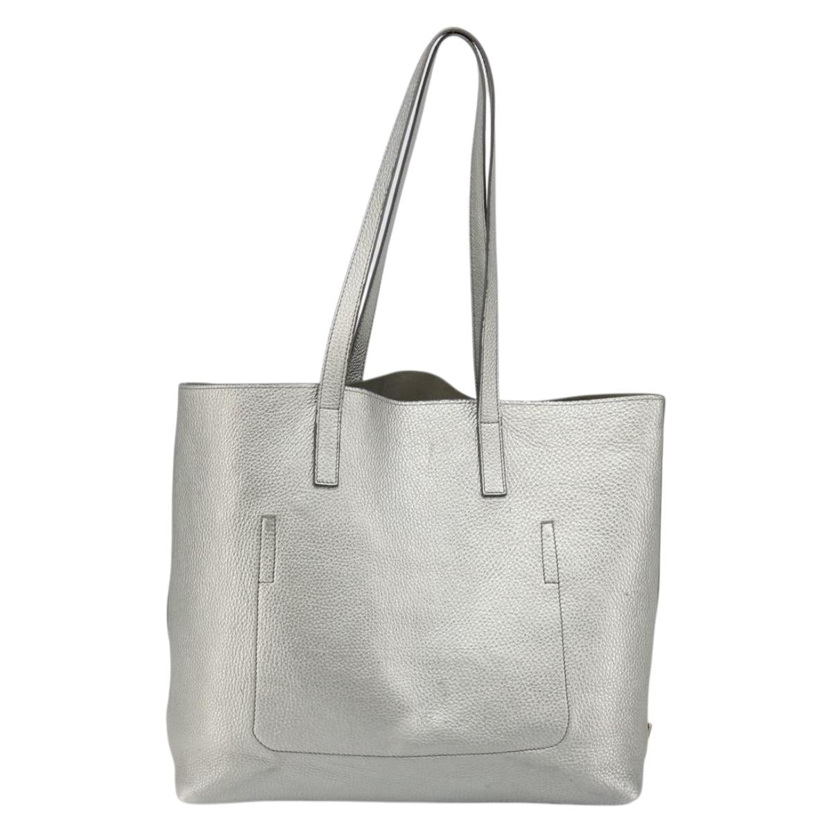 PRADA Tote Bag Leather Silver Auth ka4827