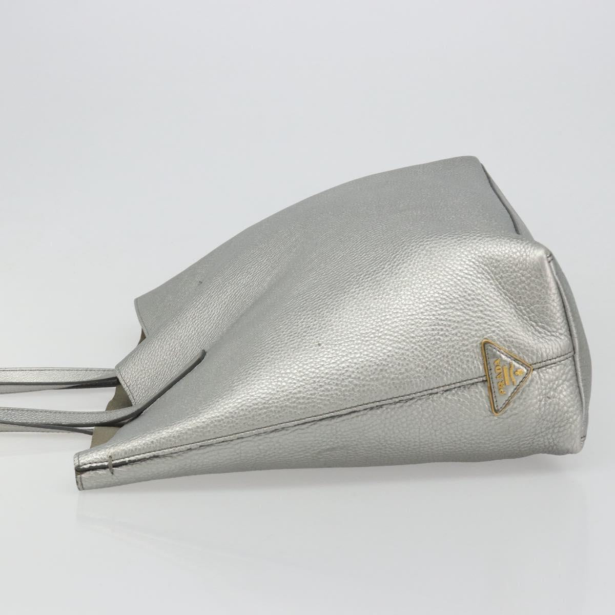 PRADA Tote Bag Leather Silver Auth ka4827