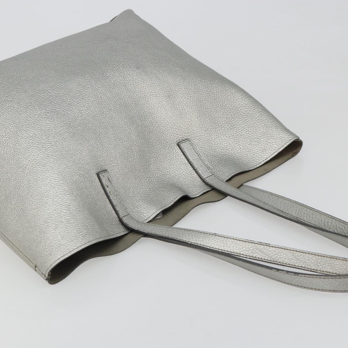 PRADA Tote Bag Leather Silver Auth ka4827