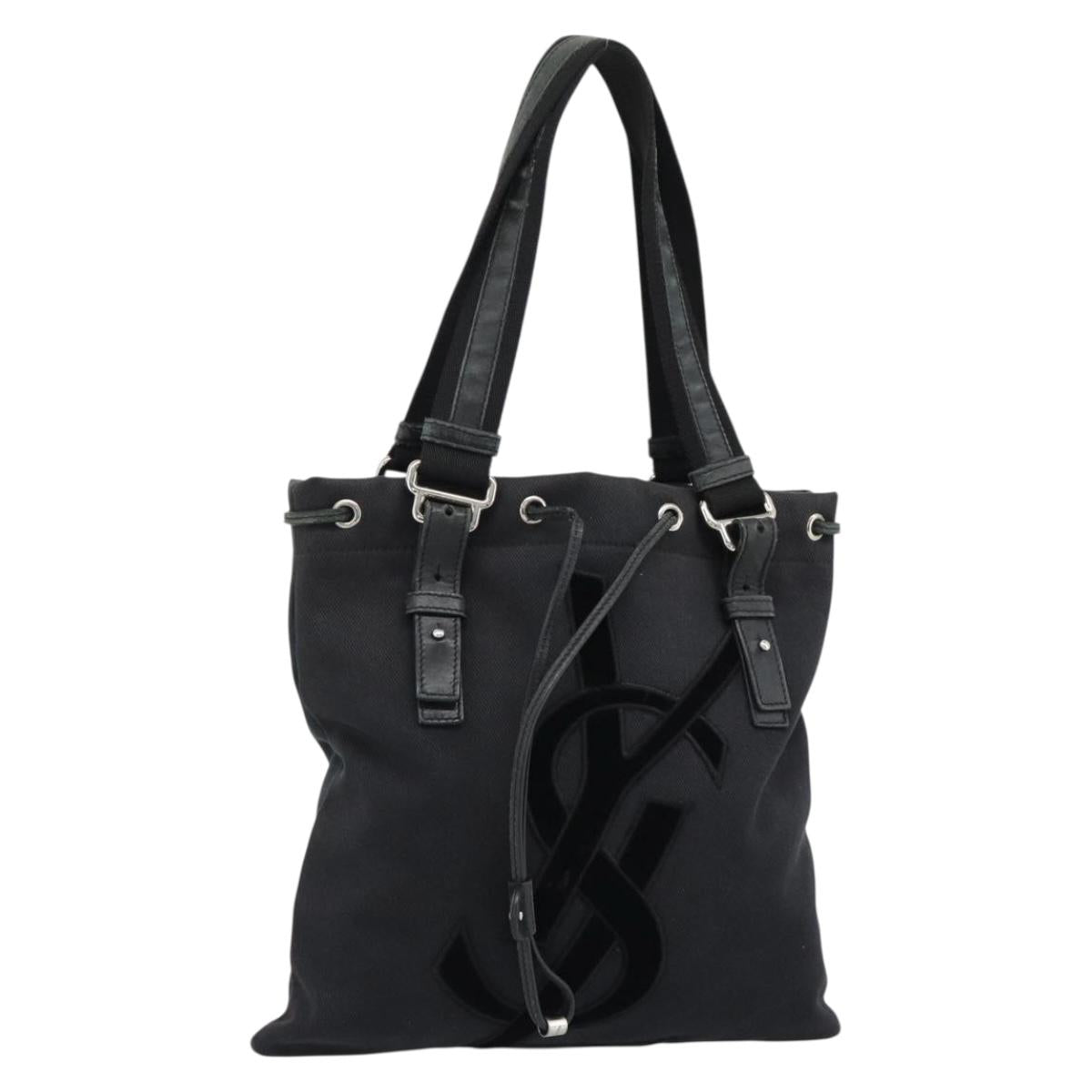 SAINT LAURENT Kahala Tote Bag Canvas Black Silver 123435 Auth ka4828