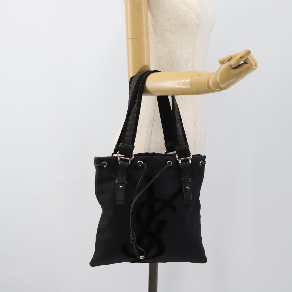 SAINT LAURENT Kahala Tote Bag Canvas Black Silver 123435 Auth ka4828