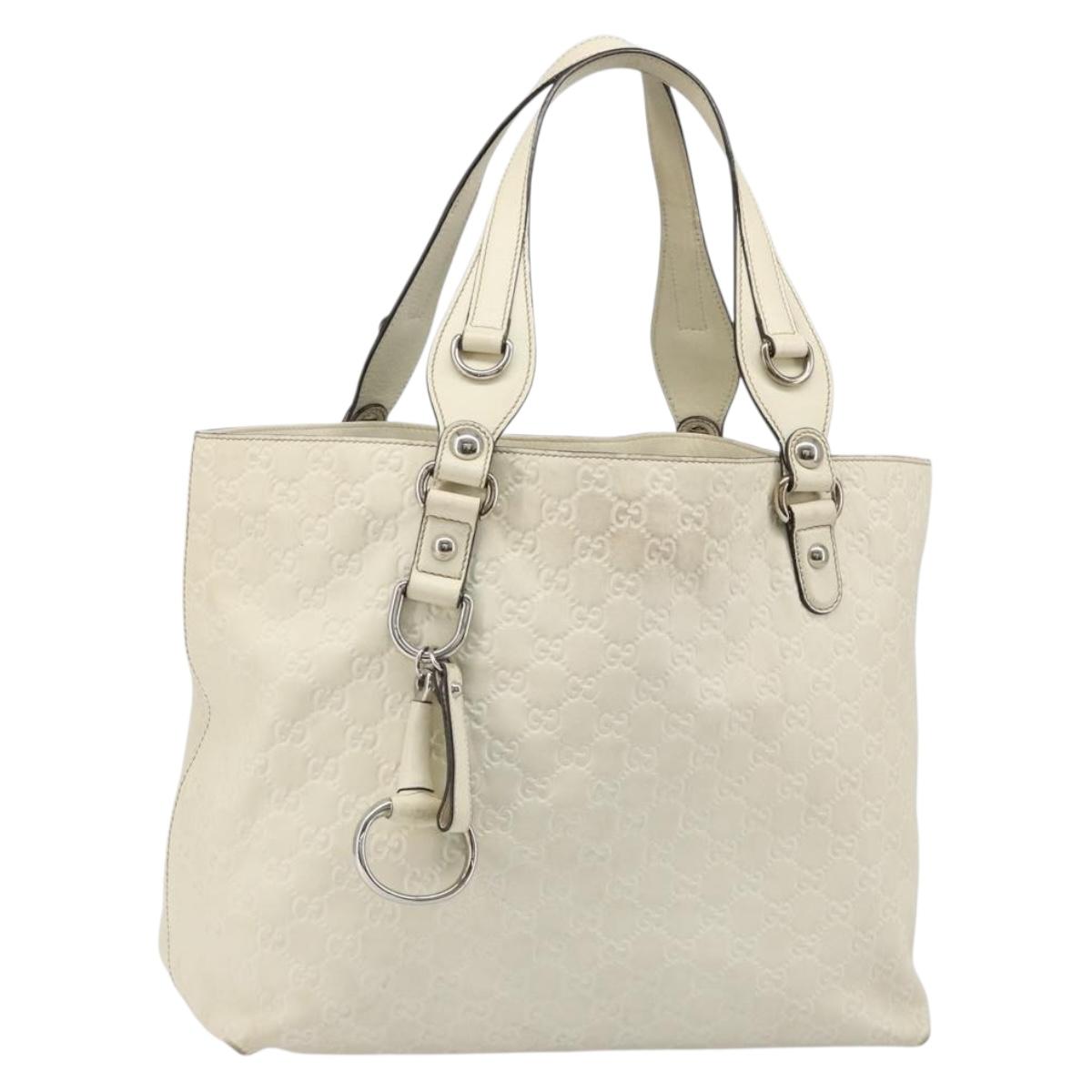 GUCCI GG Canvas Guccissima Hand Bag Leather White Silver 229852 Auth ka4829