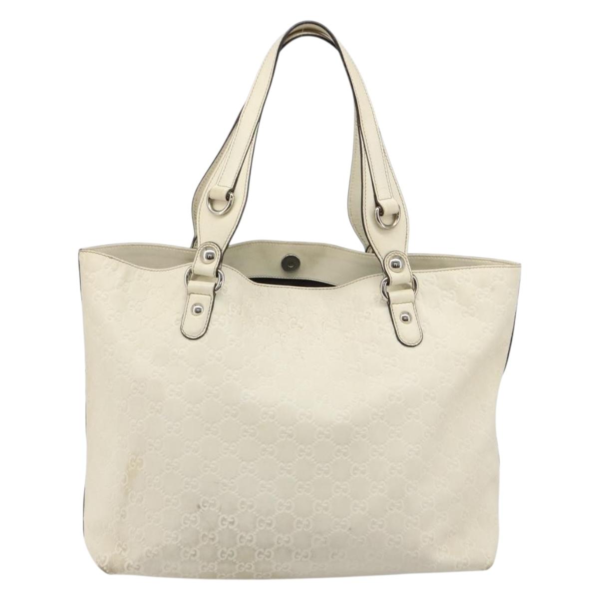 GUCCI GG Canvas Guccissima Hand Bag Leather White Silver 229852 Auth ka4829