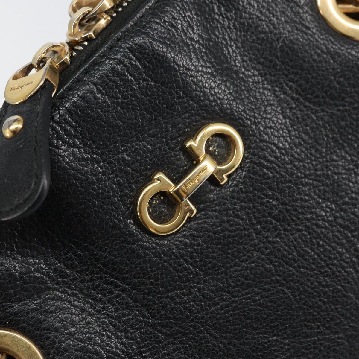Salvatore Ferragamo Hand Bag Leather Black Gold Auth ka483