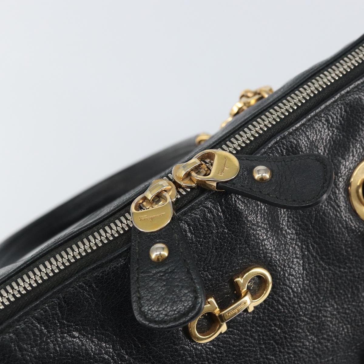 Salvatore Ferragamo Hand Bag Leather Black Gold Auth ka483