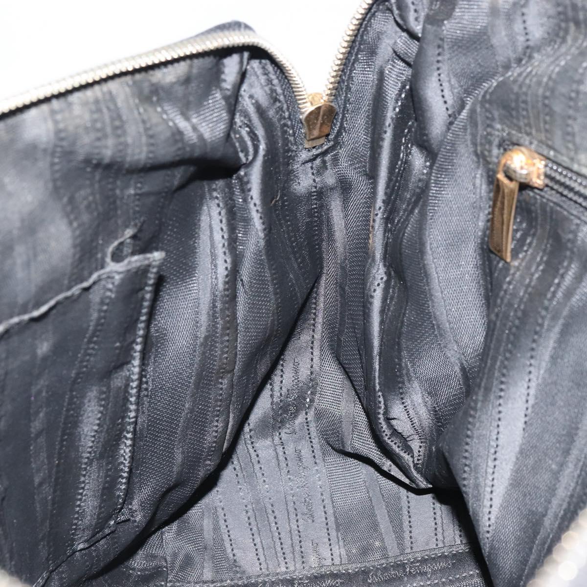 Salvatore Ferragamo Hand Bag Leather Black Gold Auth ka483