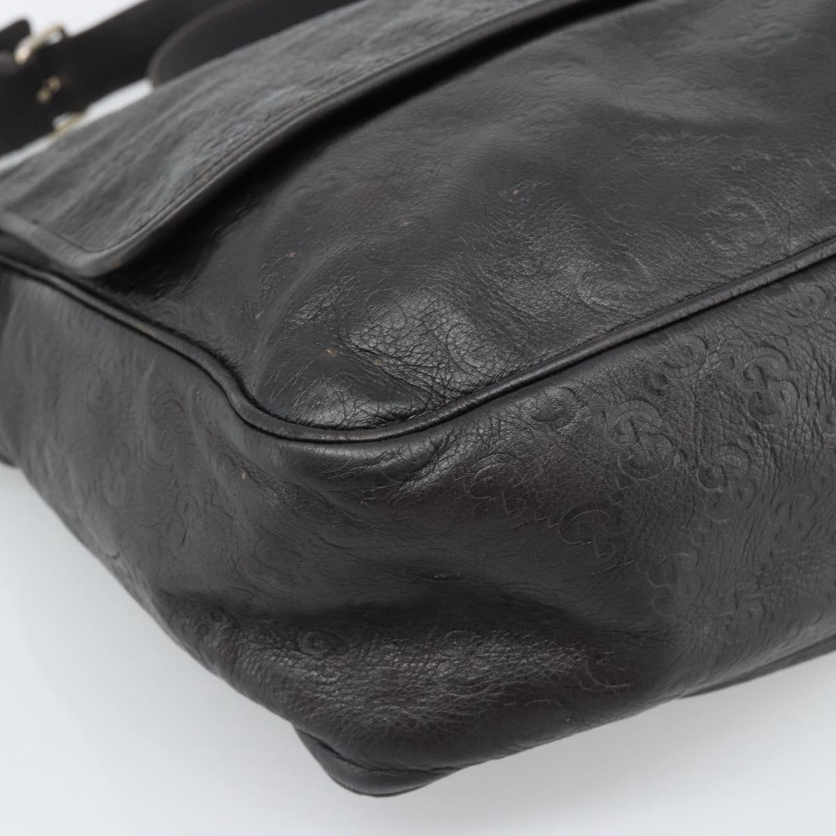 GUCCI GG Canvas Guccissima Shoulder Bag Leather Black Gold 223665 Auth ka4832