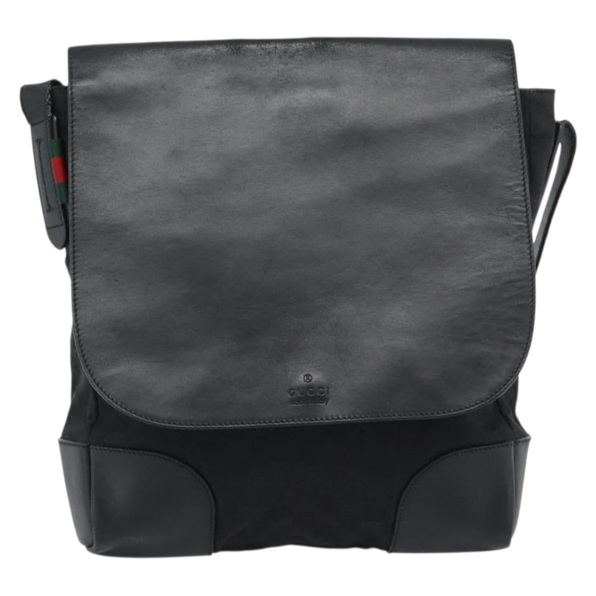 GUCCI GG Canvas Web Sherry Line Shoulder Bag Black Silver Red 322077 Auth ka4834