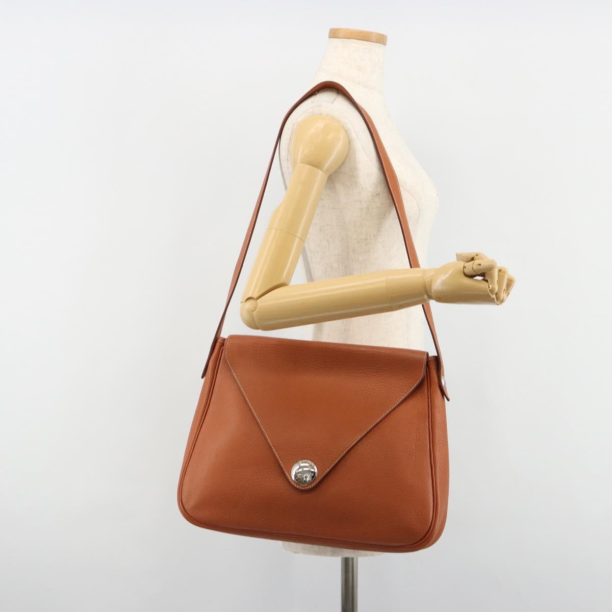 HERMES Christine Fjord Shoulder Bag Taurillon Leather Brown Auth ka4835SAV