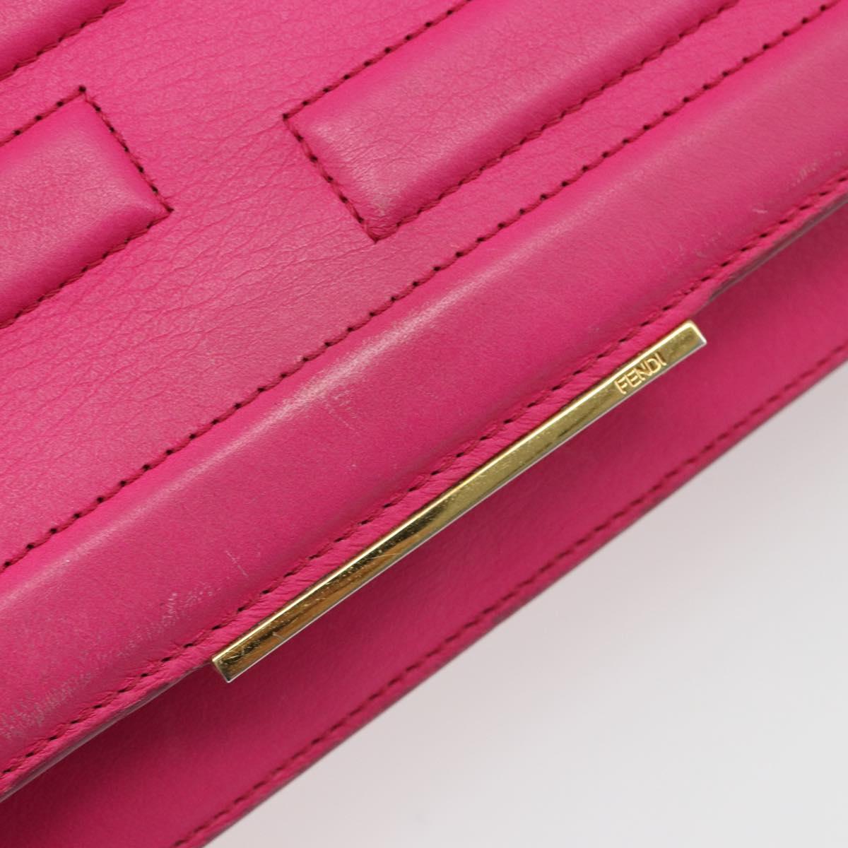 FENDI Chain Shoulder Bag Leather Pink Gold Auth ka4836A