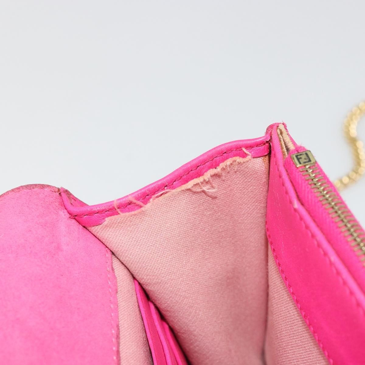FENDI Chain Shoulder Bag Leather Pink Gold Auth ka4836A