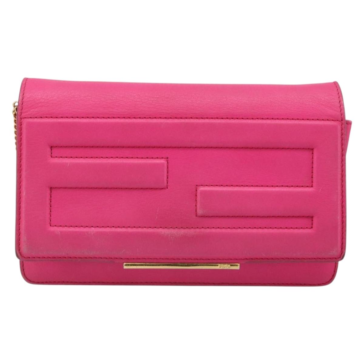 FENDI Chain Shoulder Bag Leather Pink Gold Auth ka4836A