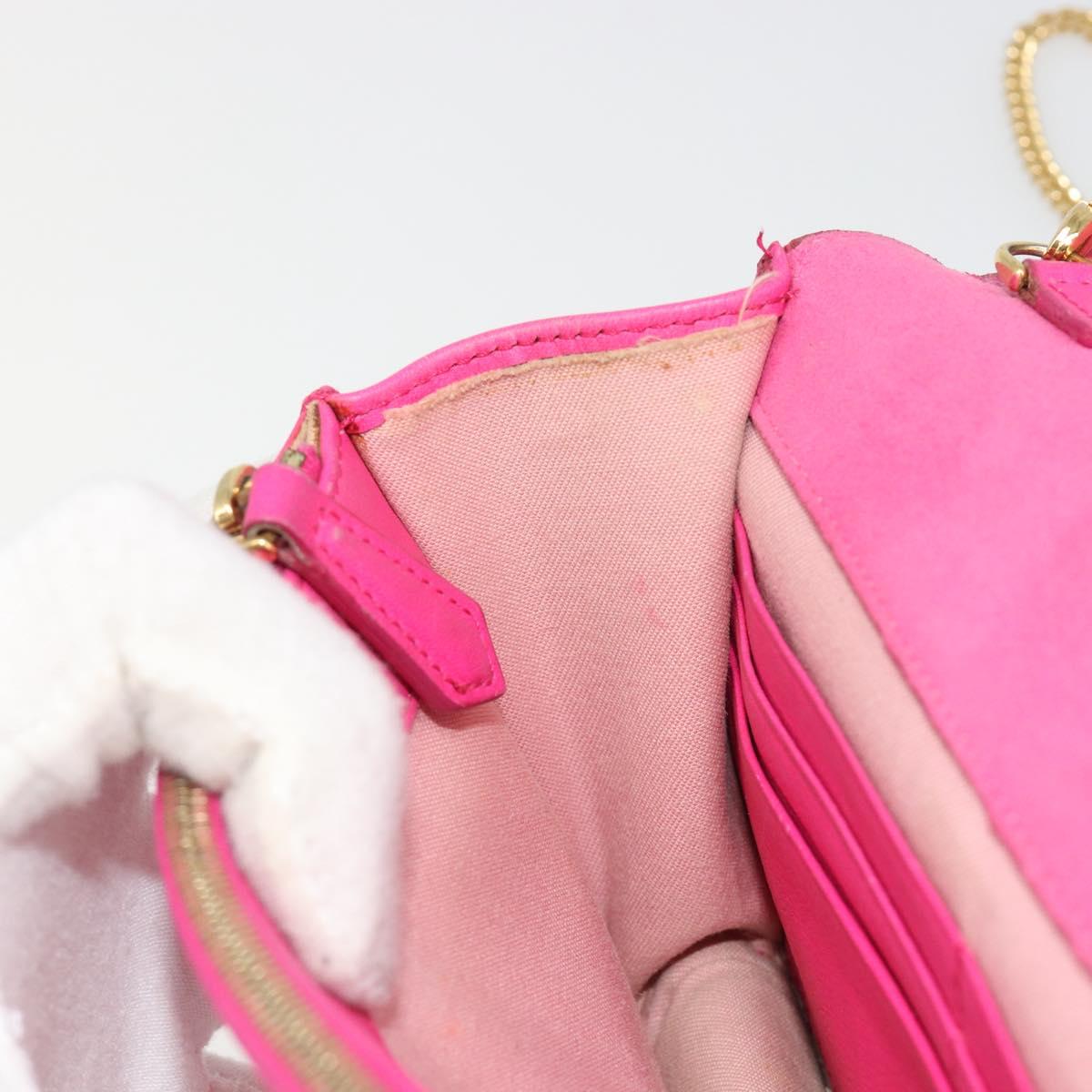 FENDI Chain Shoulder Bag Leather Pink Gold Auth ka4836A
