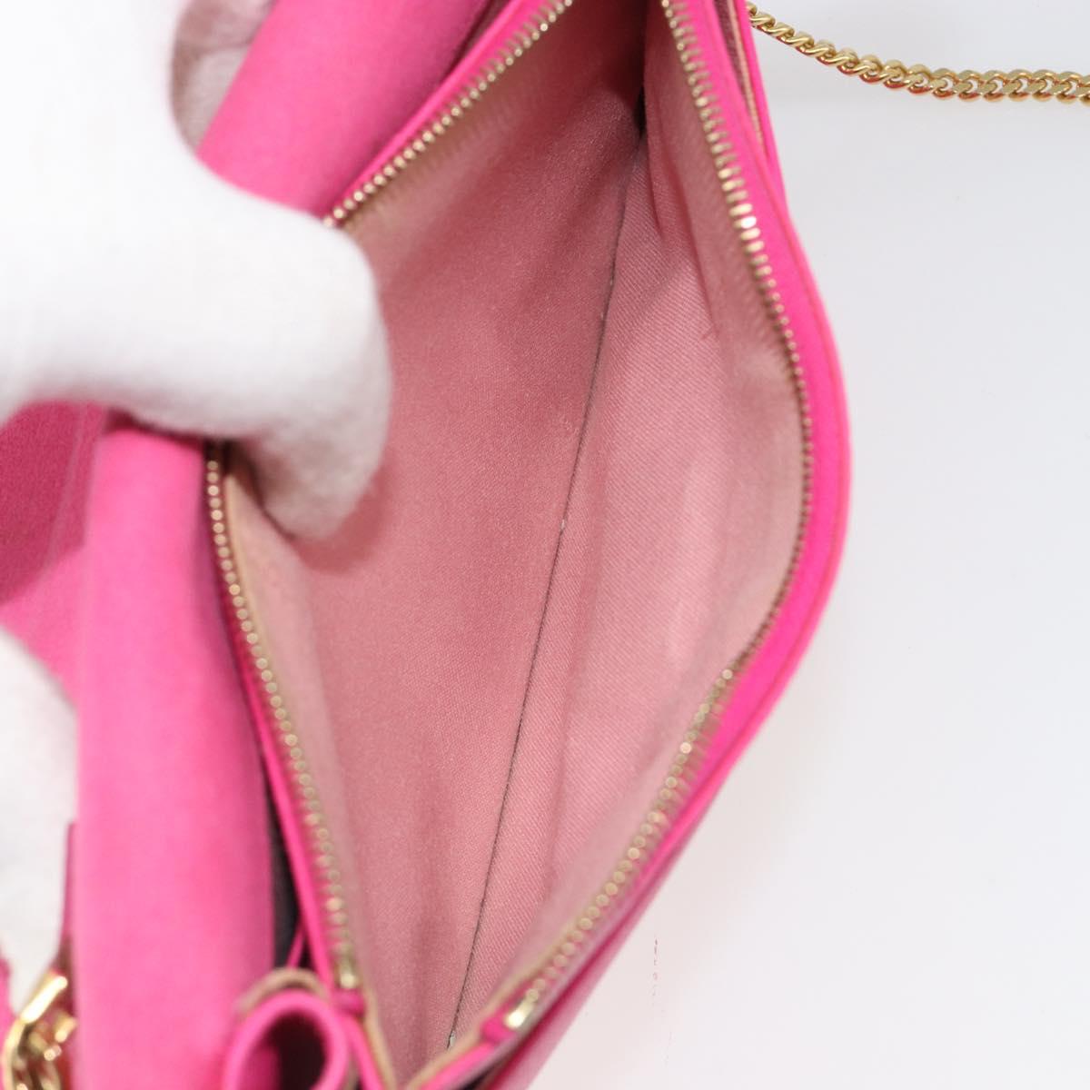 FENDI Chain Shoulder Bag Leather Pink Gold Auth ka4836A