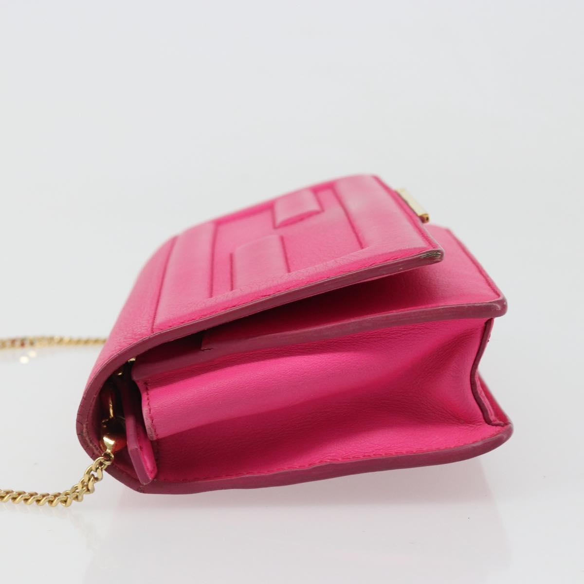 FENDI Chain Shoulder Bag Leather Pink Gold Auth ka4836A