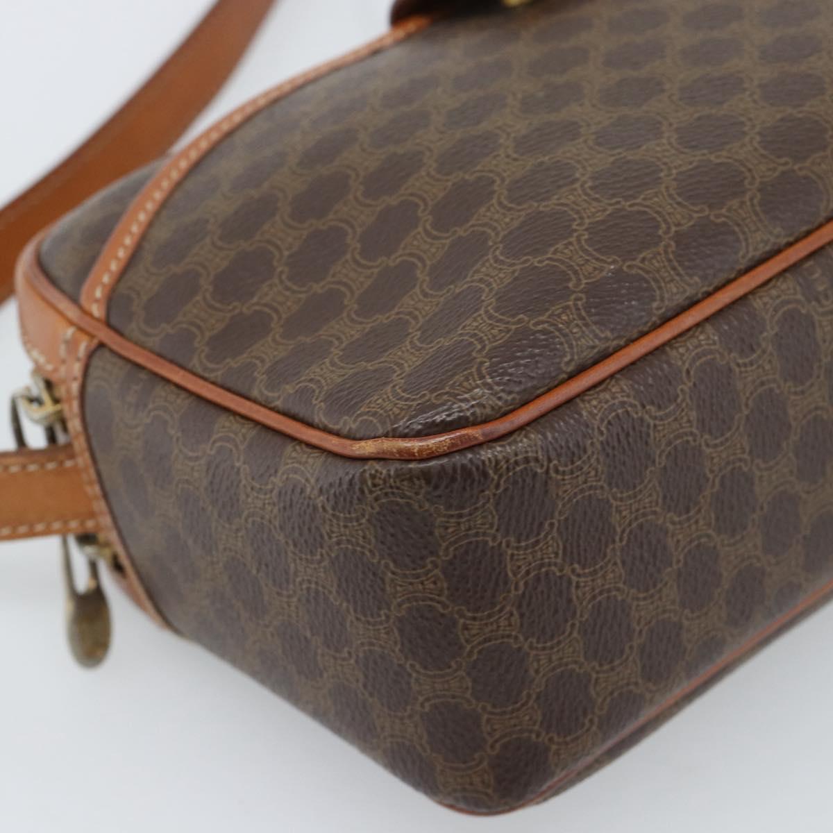 CELINE Macadam Canvas Shoulder Bag PVC Leather Brown Gold Auth ka4839