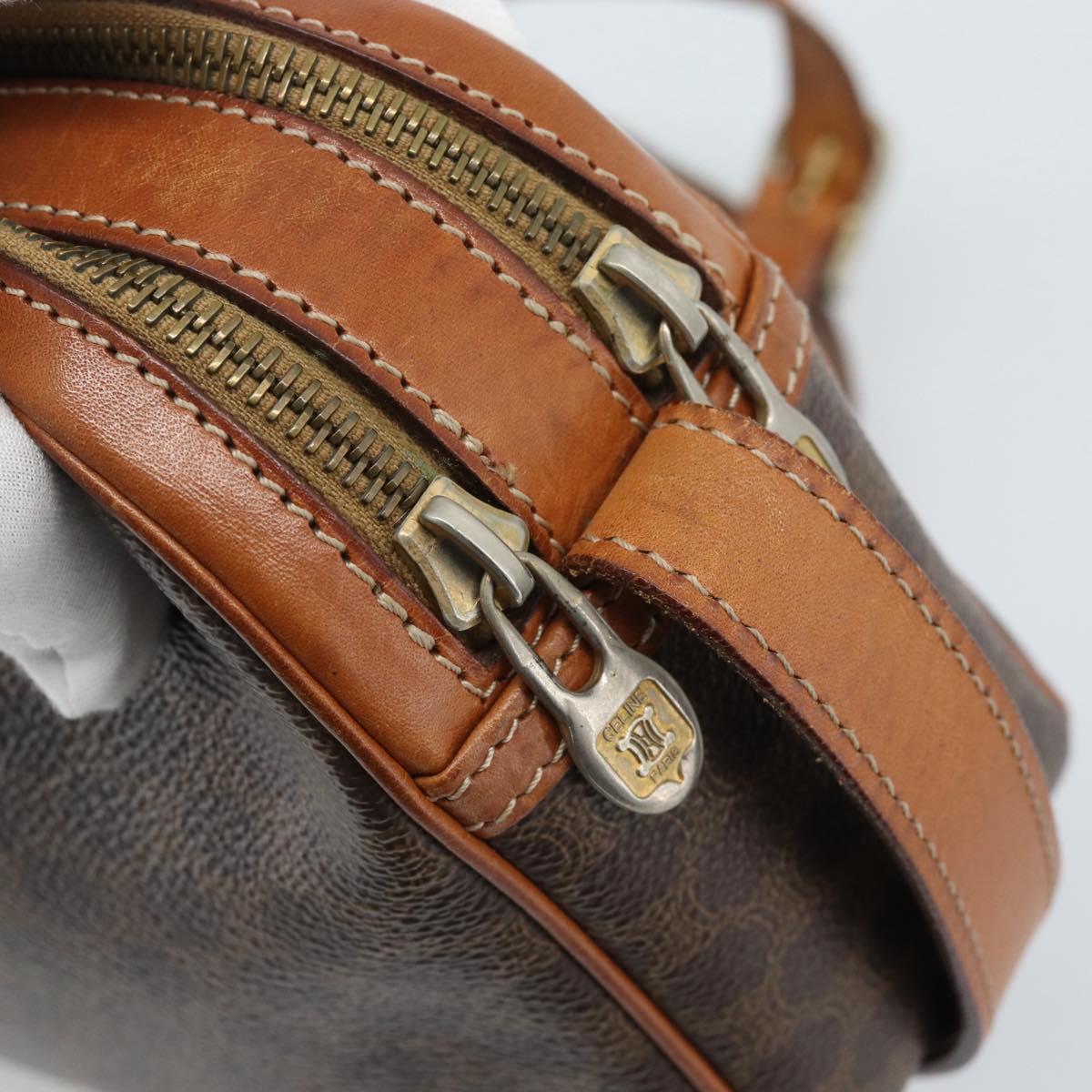 CELINE Macadam Canvas Shoulder Bag PVC Leather Brown Gold Auth ka4839