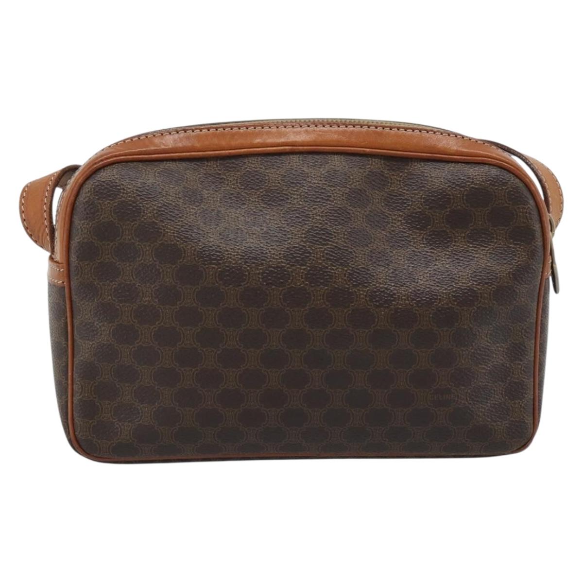 CELINE Macadam Canvas Shoulder Bag PVC Leather Brown Gold Auth ka4839