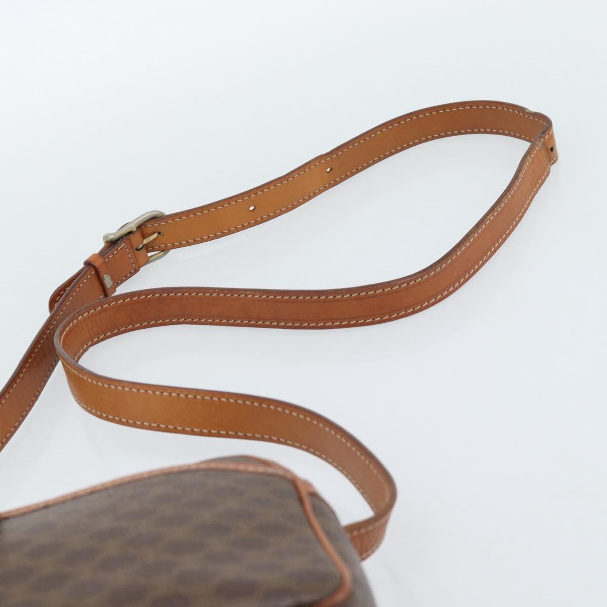 CELINE Macadam Canvas Shoulder Bag PVC Leather Brown Gold Auth ka4839