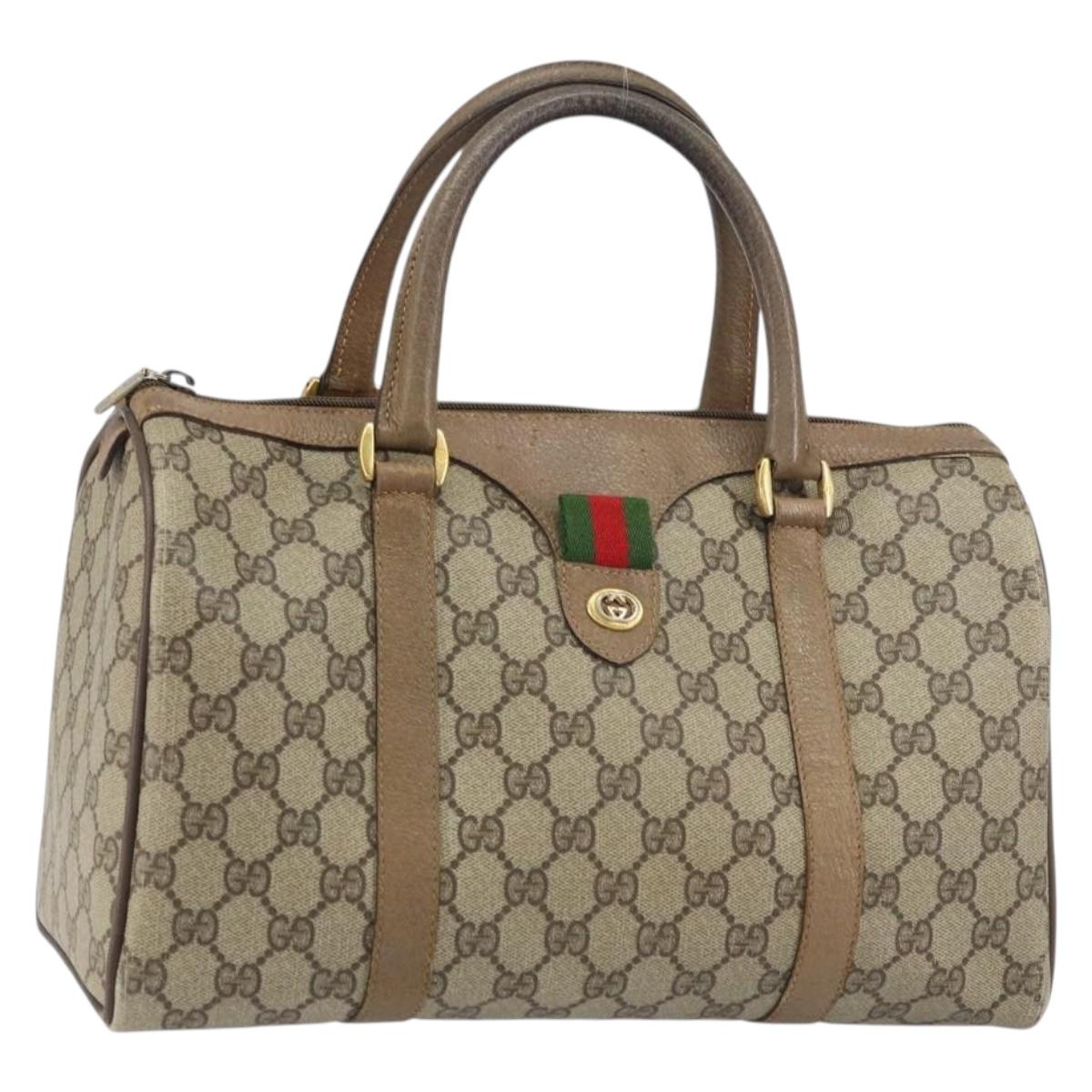 GUCCI GG Supreme Web Sherry Line Boston Bag PVC Beige Gold 40 02 007 Auth ka484