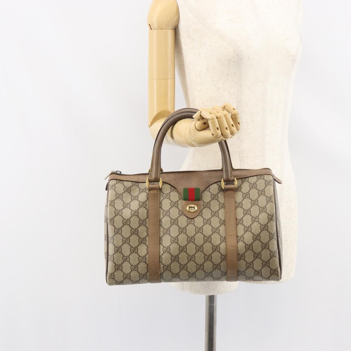 GUCCI GG Supreme Web Sherry Line Boston Bag PVC Beige Gold 40 02 007 Auth ka484