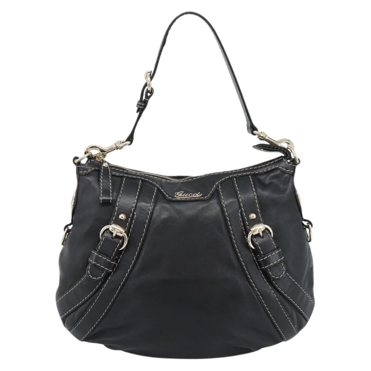GUCCI Shoulder Bag Leather Black Gold 223937 Auth ka4841V