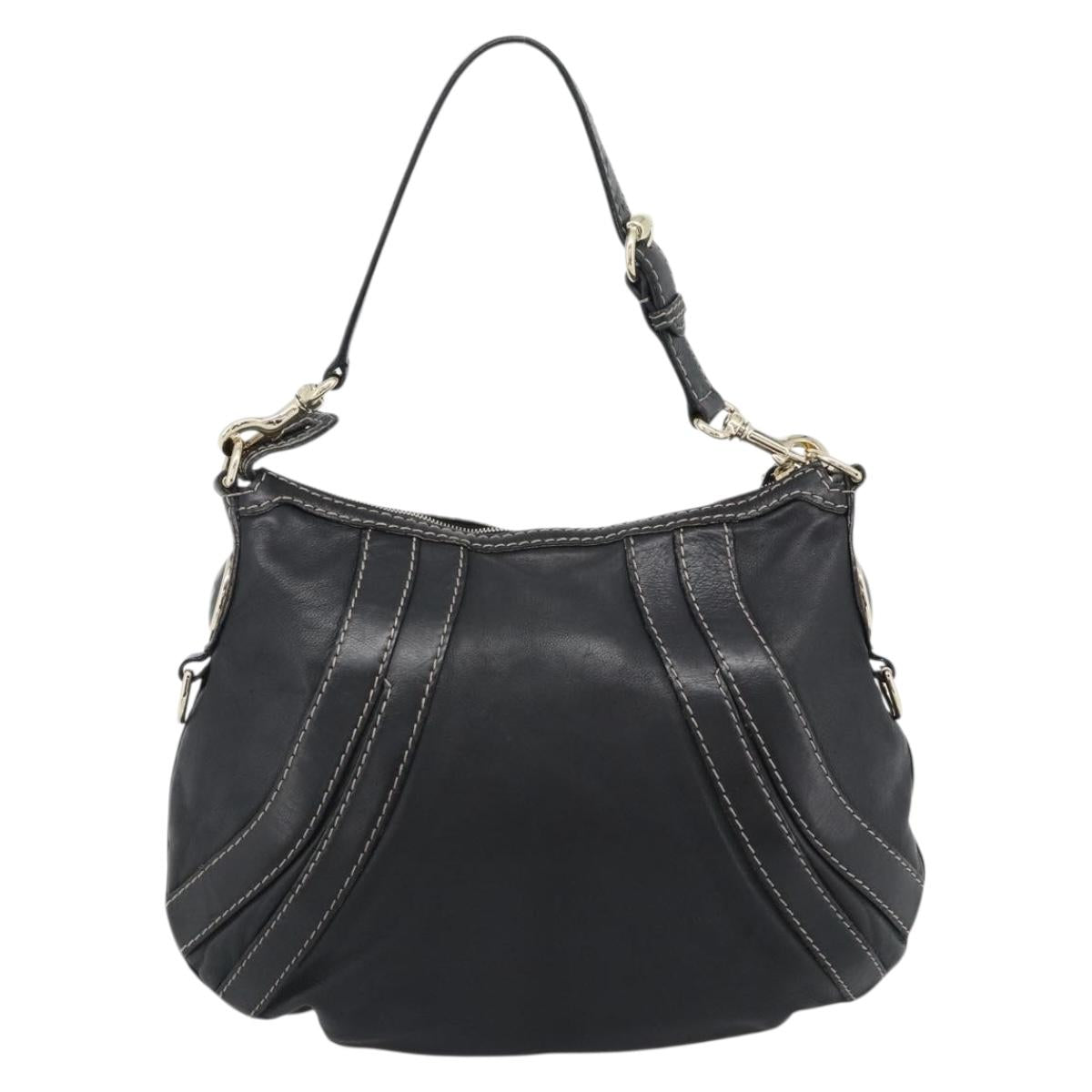 GUCCI Shoulder Bag Leather Black Gold 223937 Auth ka4841V