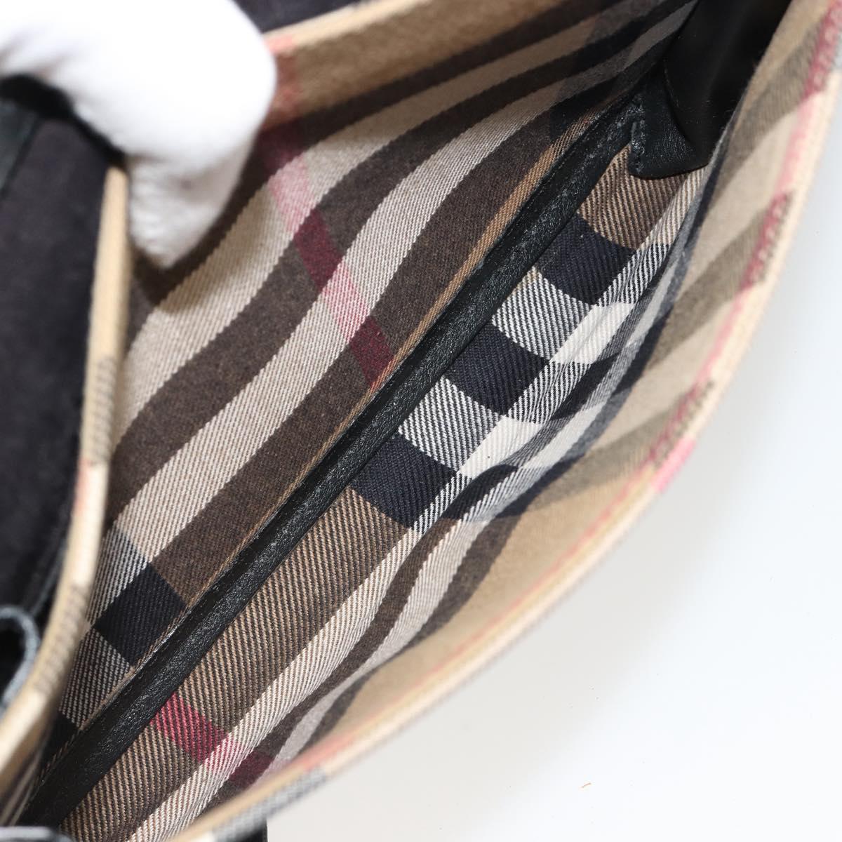 BURBERRY Nova Check Shoulder Bag Canvas Leather Beige Gold Auth ka4843