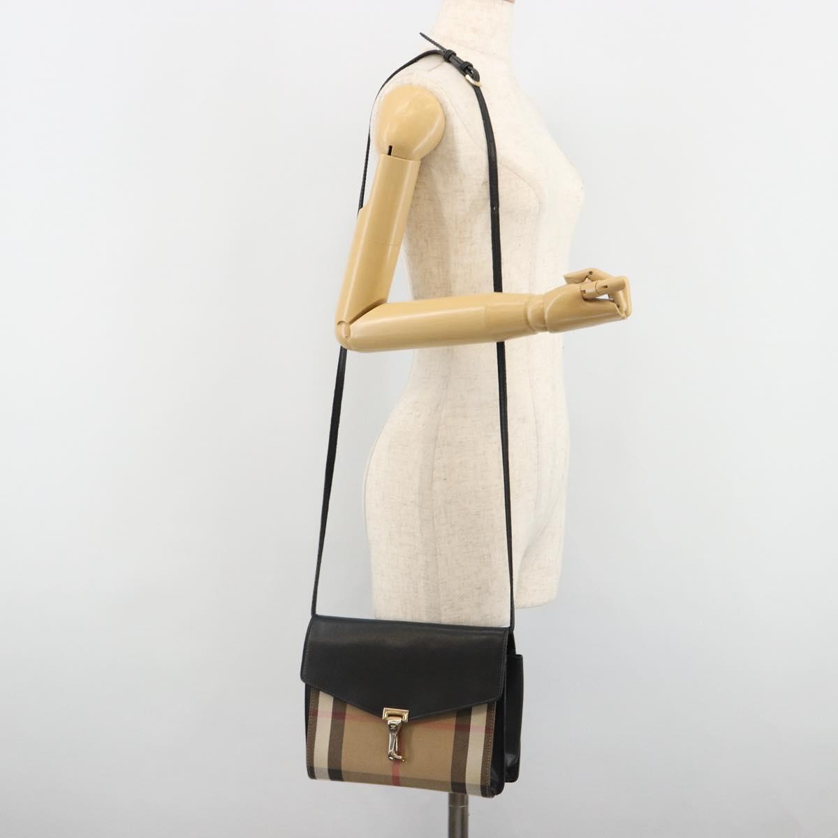 BURBERRY Nova Check Shoulder Bag Canvas Leather Beige Gold Auth ka4843