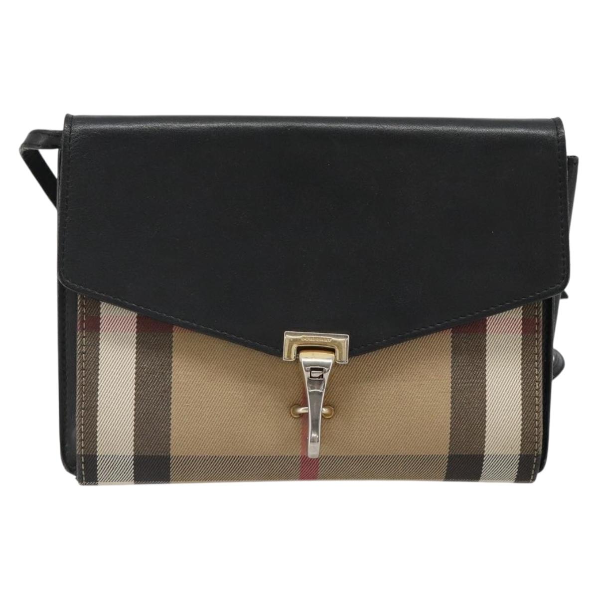 BURBERRY Nova Check Shoulder Bag Canvas Leather Beige Gold Auth ka4843
