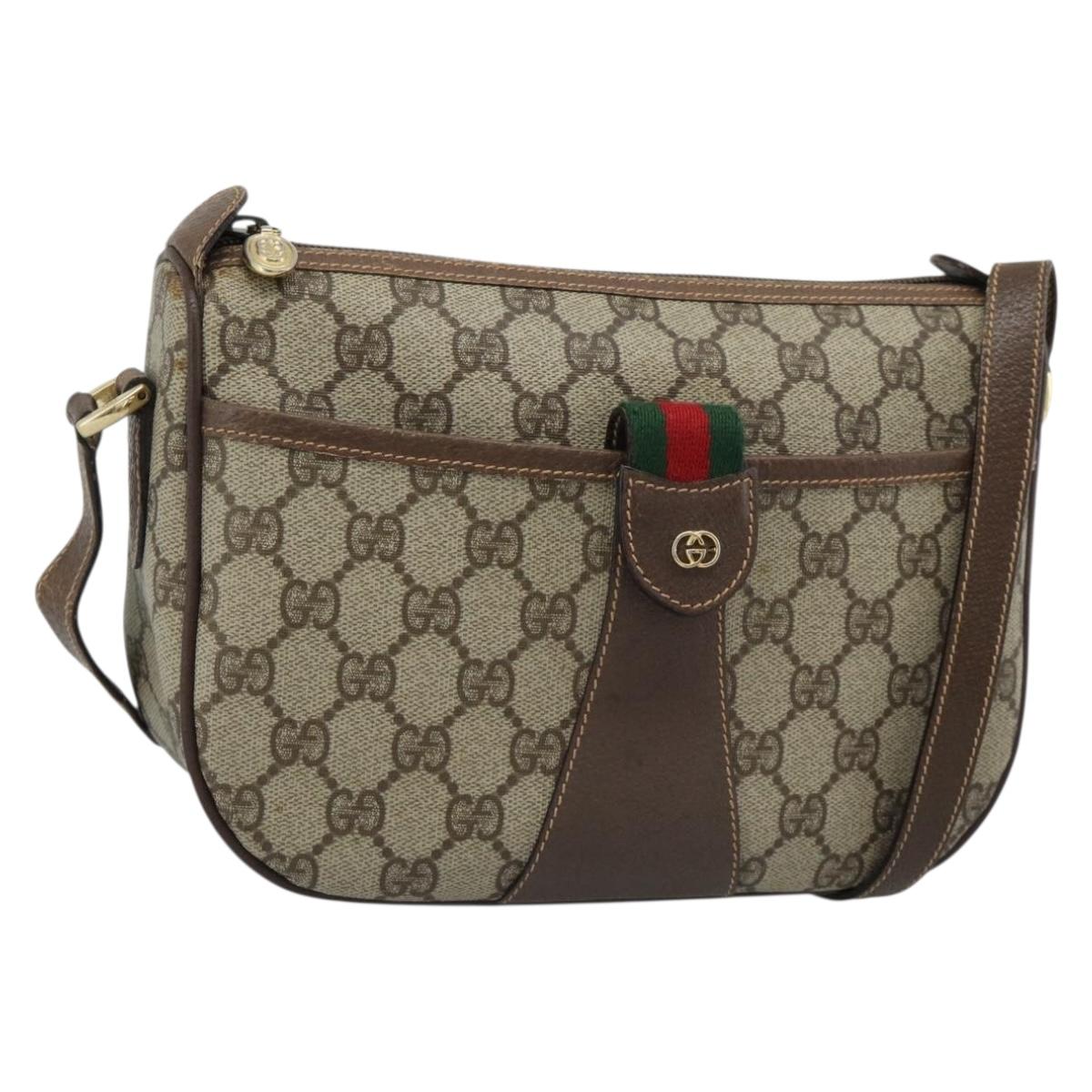 GUCCI GG Supreme Web Sherry Line Bag PVC Beige Gold 001 58 6177 4023 Auth ka4844