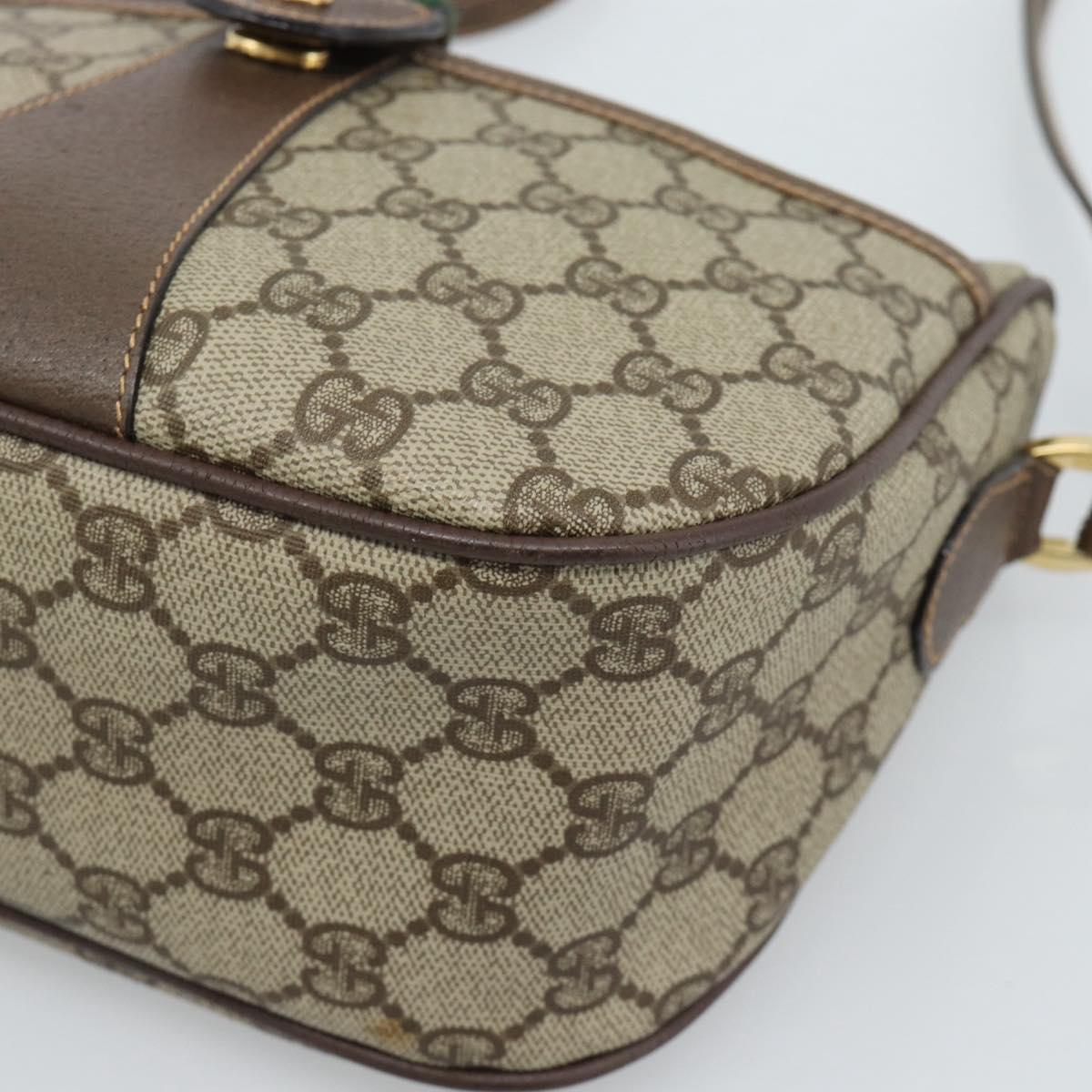 GUCCI GG Supreme Web Sherry Line Bag PVC Beige Gold 001 58 6177 4023 Auth ka4844