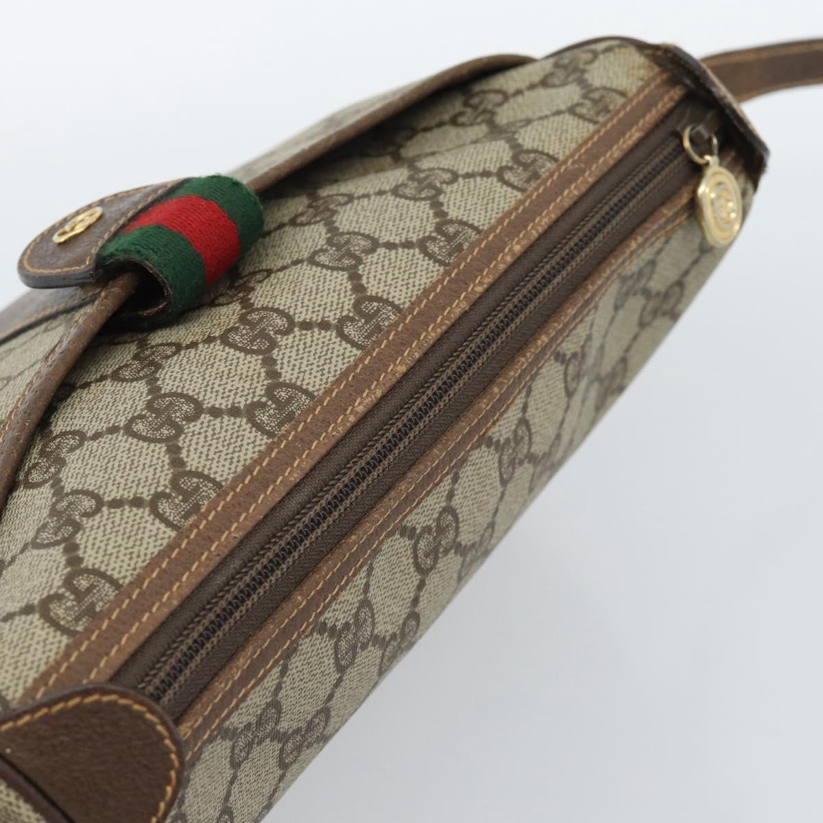 GUCCI GG Supreme Web Sherry Line Bag PVC Beige Gold 001 58 6177 4023 Auth ka4844