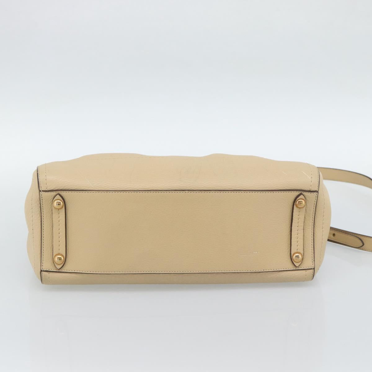 Salvatore Ferragamo Gancini Hand Bag Leather 2way Beige Gold Auth ka4845A