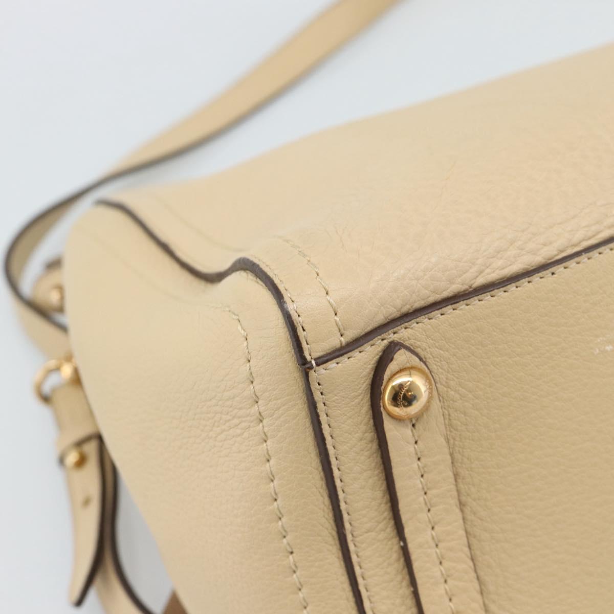 Salvatore Ferragamo Gancini Hand Bag Leather 2way Beige Gold Auth ka4845A