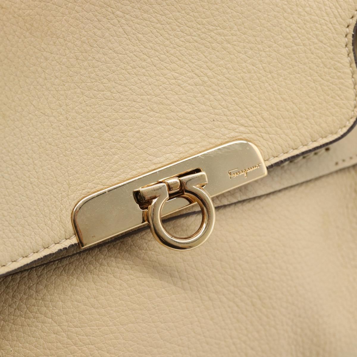 Salvatore Ferragamo Gancini Hand Bag Leather 2way Beige Gold Auth ka4845A