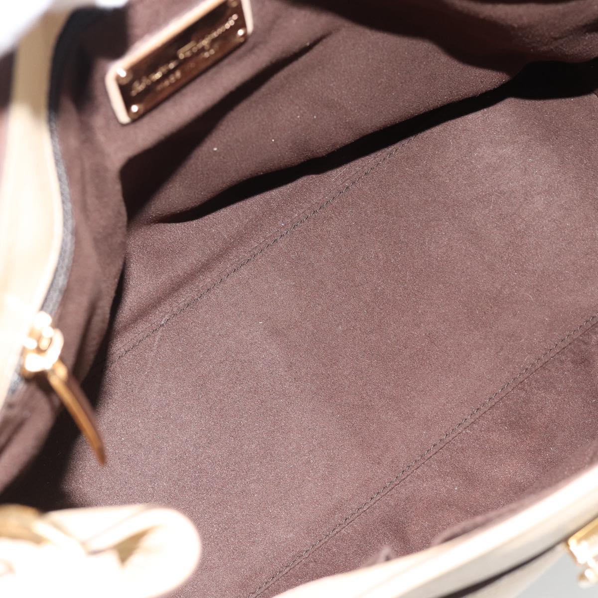 Salvatore Ferragamo Gancini Hand Bag Leather 2way Beige Gold Auth ka4845A