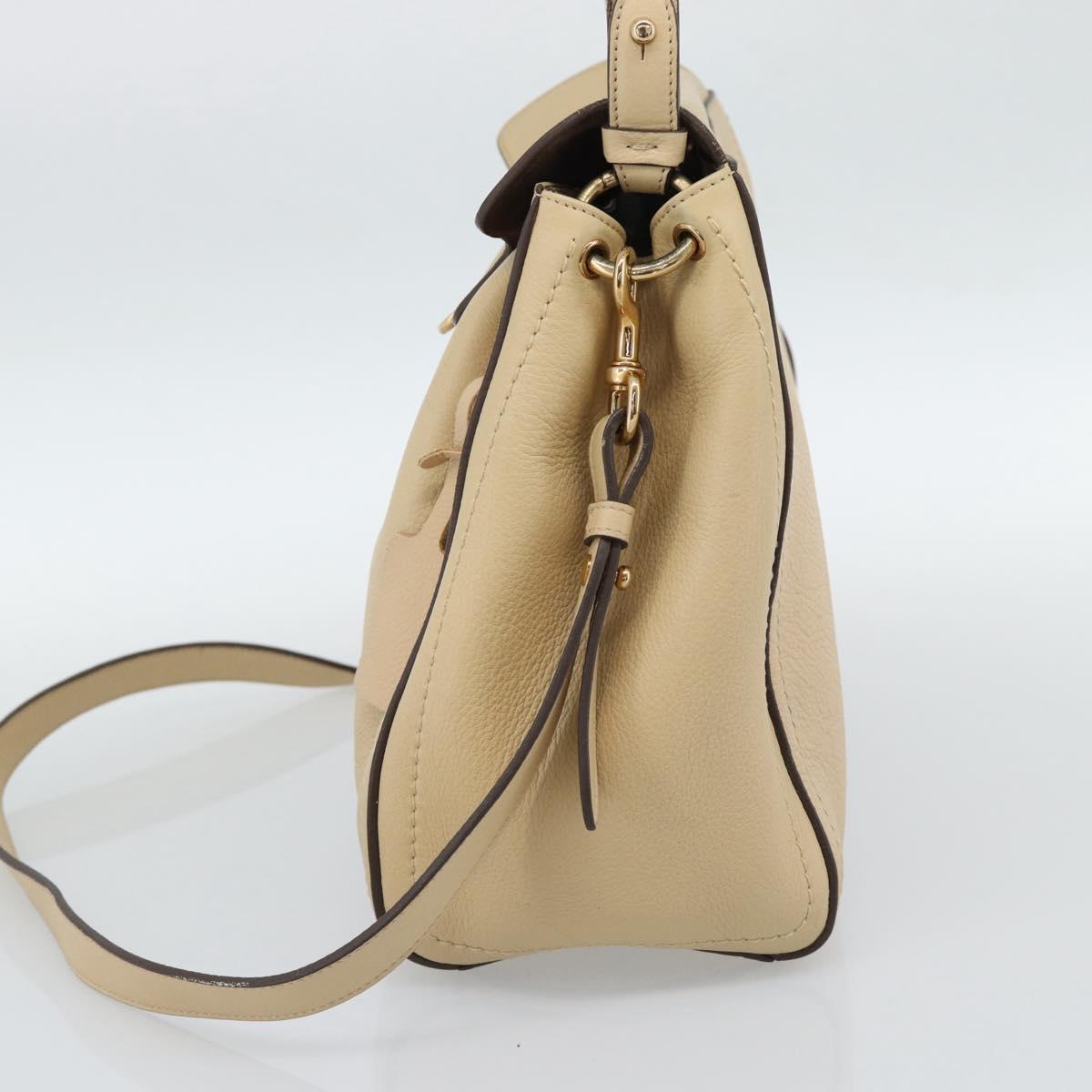 Salvatore Ferragamo Gancini Hand Bag Leather 2way Beige Gold Auth ka4845A