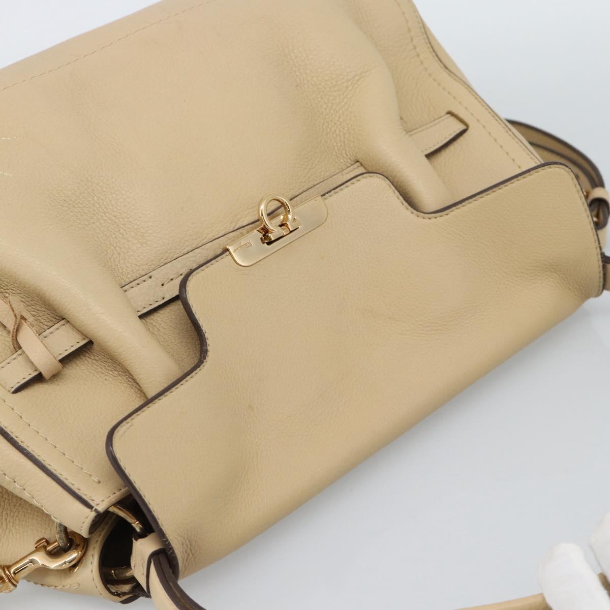 Salvatore Ferragamo Gancini Hand Bag Leather 2way Beige Gold Auth ka4845A