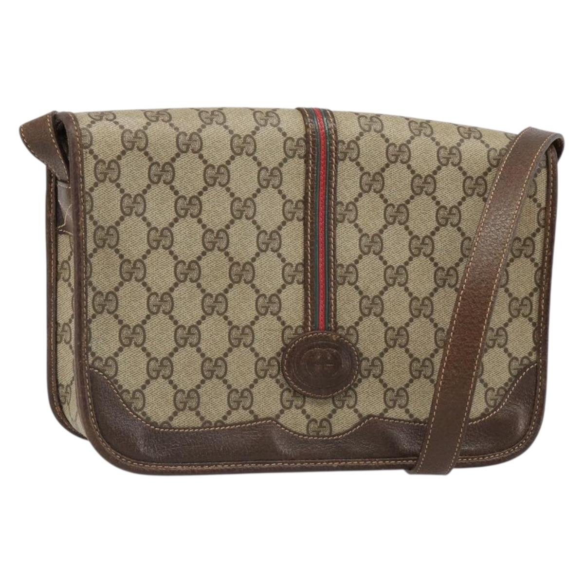 GUCCI GG Supreme Web Sherry Line Bag PVC Beige Gold 001 104 0551 Auth ka4846