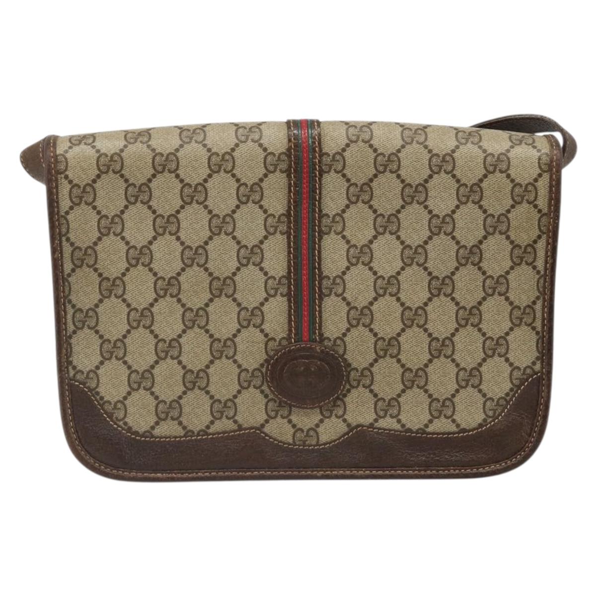 GUCCI GG Supreme Web Sherry Line Bag PVC Beige Gold 001 104 0551 Auth ka4846
